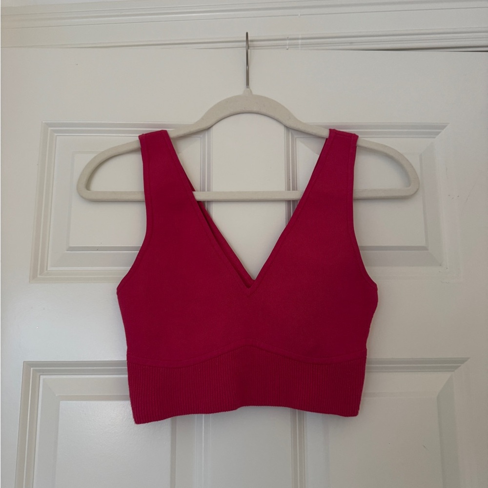 Aritzia Vibrant Pink Women's V-Neck Crop Top